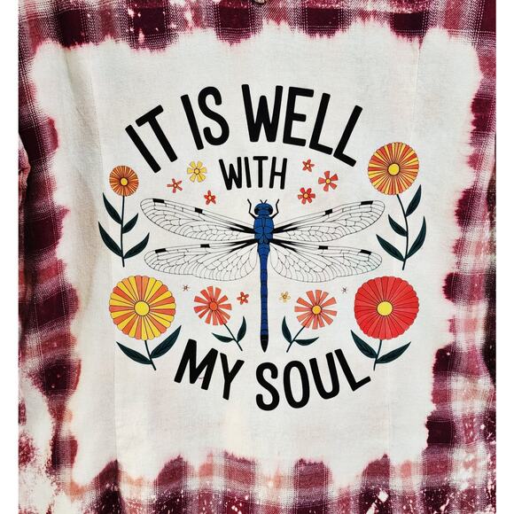 It Is Well With My Soul Custom Christian Upcycled Plaid Shirt, Women's 2X - Picture 2 of 7